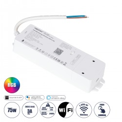 GloboStar® 71439 WL3-P75V24 Mi-BOXER DC Smart Wifi & RF 2.4Ghz & Push Dimming Power Supply Τροφοδοτικό SELV & Controller / Dimmer All in One 3 Καναλιών AC100-240V σε DC 24V 3 x 0.6A 14.4W - Max 3A 75W - IP20 RGB Μ19 x Π5.5 x Υ3.2cm - 5 Years W