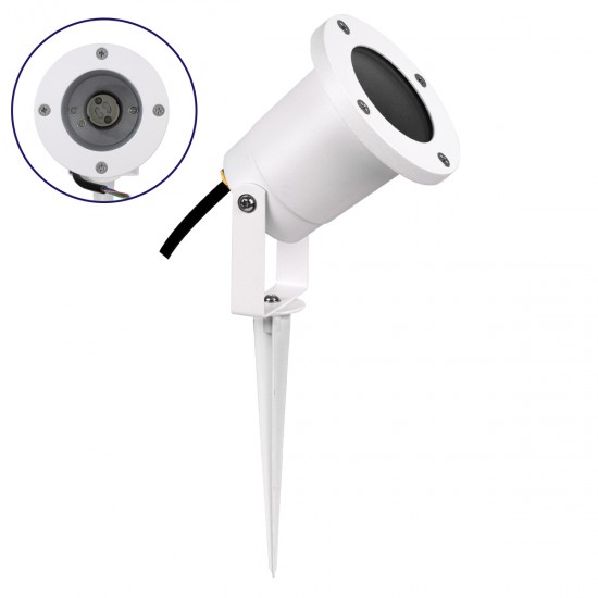 GloboStar® 75595 Λευκό Προβολάκι Σποτ Κήπου Αλουμινίου Καρφωτό - Δαπέδου με Ντουί GU10 Αδιάβροχο IP68