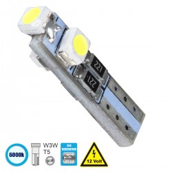 GloboStar® 81029 Λάμπα Αυτοκινήτου LED T5 3xSMD1210 0.48W 18lm 360° DC 12-16V IP20 Φ0.6 x Υ2cm Ψυχρό Λευκό 6000K