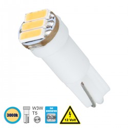 GloboStar® 81037 Λάμπα Αυτοκινήτου LED T5 3xSMD4014 0.9W 135lm 120° DC 12-16V IP20 Φ0.6 x Υ1.8cm Θερμό Λευκό 3000K