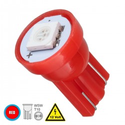 GloboStar® 81045 Λάμπα Αυτοκινήτου LED T10 W5W 1xSMD5050 0.28W 18lm 120° DC 12-16V IP20 Φ1.1 x Υ1.7cm Κόκκινο