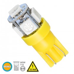 GloboStar® 81054 Λάμπα Αυτοκινήτου LED T10 W5W 5xSMD5050 1.3W 80lm 360° DC 12-16V IP20 Φ1.2 x Υ2.7cm Πορτοκαλί