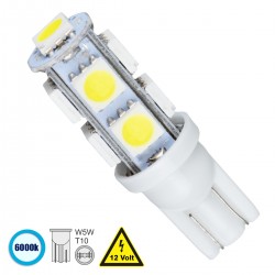 GloboStar® 81056 Λάμπα Αυτοκινήτου LED T10 W5W 9xSMD5050 2.1W 198lm 360° DC 12-16V IP20 Φ1.2 x Υ3.1cm Ψυχρό Λευκό 6000K