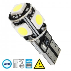 GloboStar® 81089 Λάμπα Αυτοκίνητου LED T10 W5W 2rd Generation Can-Bus Series 5xSMD5050 2.30W 300lm 360° DC 12-16V IP20 Φ1.1 x Υ2.7cm Ψυχρό Λευκό 6000K