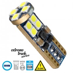 GloboStar® 81102 Λάμπα Αυτοκίνητου T10 W5W 3rd Generation Can-Bus Extreme Truck Series LED 12 SMD 3030 6W 900lm 360° DC 12-24V IP20 Ψυχρό Λευκό 6000K
