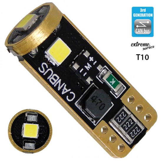 GloboStar® 81115 Λάμπα Αυτοκίνητου T10 W5W 3rd Generation Can-Bus Extreme Series LED 3 SMD 3030 3W 423lm 360° DC 12V IP20 Ψυχρό Λευκό 6000K