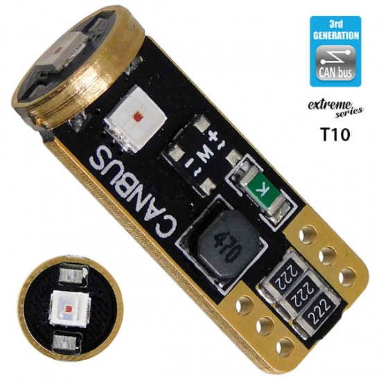 GloboStar® 81116 Λάμπα Αυτοκίνητου T10 W5W 3rd Generation Can-Bus Extreme Series LED 3 SMD 3030 3W 360lm 360° DC 12V IP20 Κόκκινο