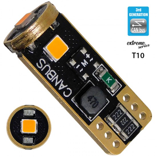 GloboStar® 81117 Λάμπα Αυτοκίνητου T10 W5W 3rd Generation Can-Bus Extreme Series LED 3 SMD 3030 3W 360lm 360° DC 12V IP20 Πορτοκαλί