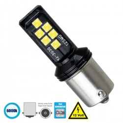 GloboStar® 81244 Λάμπα Αυτοκίνητου 1156 - BA15S - P21W 2nd Generation Can-Bus Series LED 12 SMD 3030 8W 1200lm 360° DC 12V IP20 Ψυχρό Λευκό 6000K