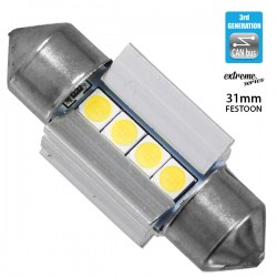 GloboStar® 81337 Λάμπα Αυτοκινήτου 31mm FESTOON - C5W 3rd Generation Can-Bus Extreme Series LED 4 SMD 3030 4W 600lm 120° DC 12V IP20 Ψυχρό Λευκό 6000K