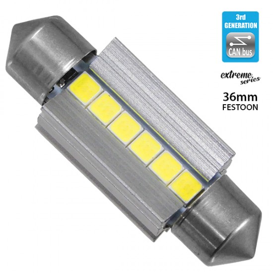 GloboStar® 81338 Λάμπα Αυτοκινήτου 36mm FESTOON - C5W 3rd Generation Can-Bus Extreme Series LED 6 SMD 3030 6W 900lm 120° DC 12V IP20 Ψυχρό Λευκό 6000K