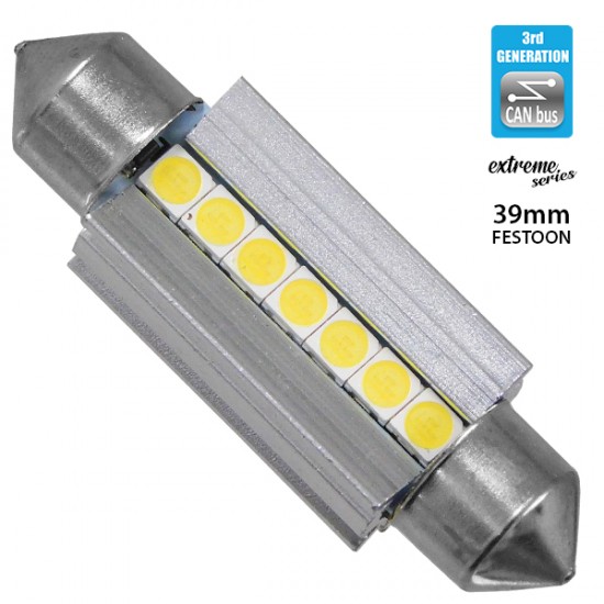 GloboStar® 81339 Λάμπα Αυτοκινήτου 39mm FESTOON - C5W 3rd Generation Can-Bus Extreme Series LED 7 SMD 3030 7W 1050lm 120° DC 12V IP20 Ψυχρό Λευκό 6000K