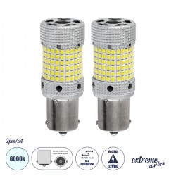 GloboStar® 81476-B Λάμπες Αυτοκινήτου LED 1156 - BA15S - P21W 3rd Generation Can-Bus Extreme Series 150xSMD2016 28W 3360lm 360° DC 12-16V IP20 Φ2.1 x Υ5.5cm Ψυχρό Λευκό 6000K - Σετ 2 Τεμαχίων σε Box