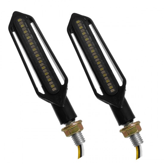 GloboStar® 81757 ΣΕΤ 2 x Φλάς Μοτοσυκλέτας Universal Knife LED SMD 5050 5W DC 12V 2 Λειτουργιών Λευκό 6000K για Φώτα Ημέρας & με Τρεχούμενο Εφέ Φωτισμού Πορτοκαλί για Φλας Αδιάβροχα IP65