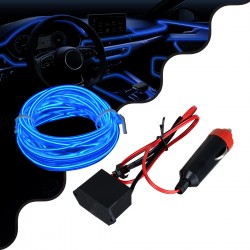 GloboStar® 82205 TUBE 360° Degree Διακοσμητική EL-Wire Neon Αυτοκινήτου Κορδόνι ΣΕΤ 3m 1W/3m 30lm/m 360° DC 12V με Βύσμα Αναπτήρα Αυτοκινήτου Αδιάβροχη IP68 Μπλε