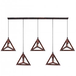 GloboStar® TRIANGLE 00609 Μοντέρνο Κρεμαστό Φωτιστικό Οροφής Πολύφωτο 5 x E27 Χάλκινο Μεταλλικό Πλέγμα Μ170 x Π22 x Y130cm