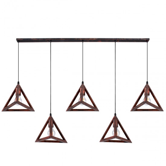 GloboStar® TRIANGLE 00609 Μοντέρνο Κρεμαστό Φωτιστικό Οροφής Πολύφωτο 5 x E27 Χάλκινο Μεταλλικό Πλέγμα Μ170 x Π22 x Y130cm