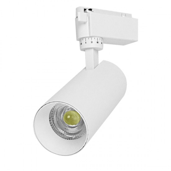 Μονοφασικό Bridgelux COB LED Λευκό Φωτιστικό Σποτ Ράγας 20W 230V 2600lm 30° Ψυχρό Λευκό 6000k GloboStar 93101