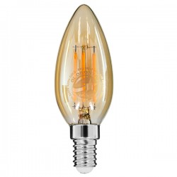 GloboStar® 99031 Λάμπα LED Long Filament E14 C35 Κεράκι 4W 350lm 360° AC 220-240V IP20 Φ3.5 x Υ10.5cm Ultra Θερμό Λευκό 2200K με Μελί Γυαλί Dimmable - 3 Χρόνια Εγγύηση