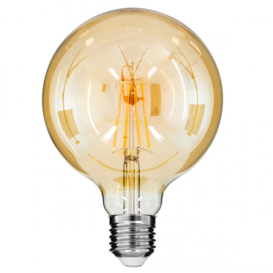 GloboStar® 99043 Λάμπα LED Long Filament E27 G125 Γλόμπος 8W 720lm 360° AC 220-240V IP20 Φ12.5 x Υ18cm Ultra Θερμό Λευκό 2200 K με Μελί Γυαλί Dimmable - 3 Χρόνια Εγγύηση