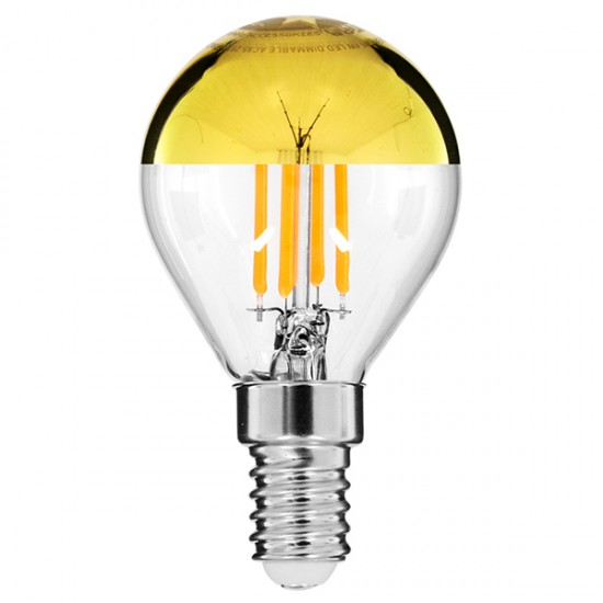 GloboStar® 99105 Λάμπα E14 G45 Γλομπάκι με Ανεστραμμένο Χρυσό Καθρέπτη LED FILAMENT 4W 420 lm 320° AC 85-265V Edison Retro με Διάφανο-Χρυσό Γυαλί Ultra Θερμό Λευκό 2200 K Dimmable