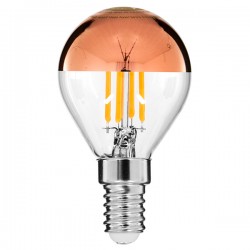GloboStar® 99109 Λάμπα E14 G45 Γλομπάκι με Ανεστραμμένο Χάλκινο Καθρέπτη LED FILAMENT 4W 420 lm 320° AC 85-265V Edison Retro με Διάφανο-Χάκλινο Γυαλί Ultra Θερμό Λευκό 2200 K Dimmable