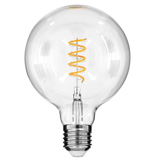 GloboStar® 99137 Λάμπα LED  Soft S Spiral Filament E27 G125 Γλόμπος 4W 300lm 360° AC 220-240V IP20 Φ12.5 x Υ18cm Θερμό Λευκό 2700K με Διάφανο Γυαλί Dimmable - 3 Χρόνια Εγγύηση