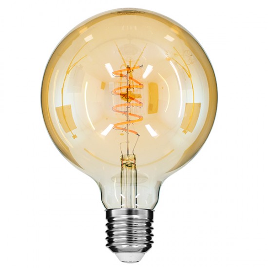 GloboStar® 99138 Λάμπα LED Soft S Spiral Filament E27 G125 Γλόμπος 4W 280lm 360° AC 220-240V IP20 Φ12.5 x Υ18cm Ultra Θερμό Λευκό 2200K με Μελί Γυαλί - Dimmable - 3 Years Warranty