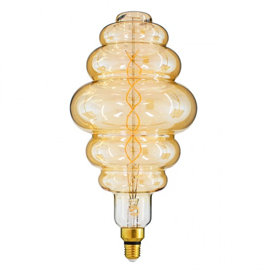 GloboStar® 99172 Λάμπα LED Soft S Spiral Filament E27 BH200 GRAPES Γλόμπος 8W 560lm 360° AC 220-240V IP20 Φ20 x Υ41cm Ultra Θερμό Λευκό 2200K με Μελί Γυαλί - Dimmable - 3 Χρόνια Εγγύηση