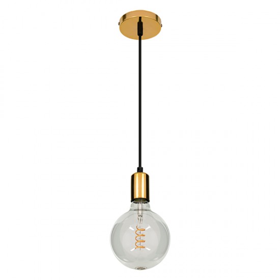 GloboStar® LUMI GOLD 99421 Μοντέρνο Μεταλλικό Κρεμαστό Φωτιστικό Οροφής Ανάρτηση Μονόφωτο 1 x E27 Χρυσό Φ4 x Y118cm