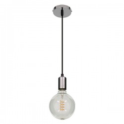 GloboStar® DOUITO 99423 Μοντέρνο Κρεμαστό Φωτιστικό Οροφής Ανάρτηση Μονόφωτο 1 x E27 AC220-240V με 1m Καλώδιο - Φ4 x Υ110cm - Χρώμιο Νίκελ - 5 Years Warranty