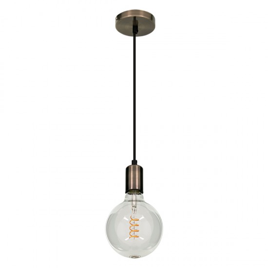 GloboStar® DOUITO 99424 Μοντέρνο Κρεμαστό Φωτιστικό Οροφής Ανάρτηση Μονόφωτο 1 x E27 AC220-240V με 1m Καλώδιο - Φ4 x Υ110cm - Μπρονζέ - 5 Years Warranty