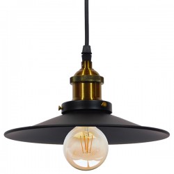 GloboStar® CARAVEL 01042 Vintage Industrial Κρεμαστό Φωτιστικό Οροφής Μονόφωτο Μαύρο Μεταλλικό Καμπάνα Φ36 x Y13cm