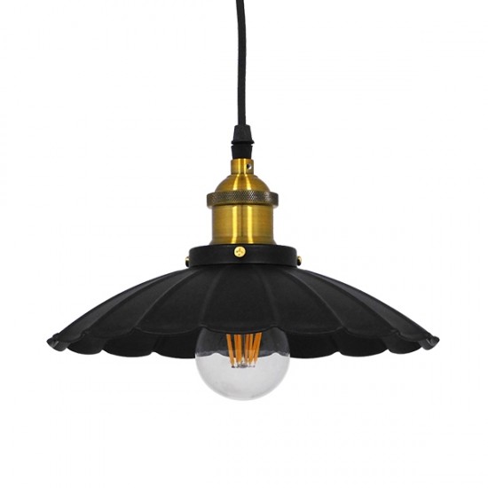 GloboStar® MARGI 10001166 Vintage Industrial Κρεμαστό Φωτιστικό Οροφής Μονόφωτο 1 x E27 Μαύρο Μεταλλικό Καμπάνα Φ25 x Y15cm