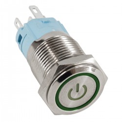 GloboStar® 70782 LED Φωτιζόμενος Διακόπτης Χωνευτός - Μπουτόν On/Off Ανοξείδωτος DC 12V με Angel Eye Αδιάβροχο Φ18mm IP67 Πράσινο
