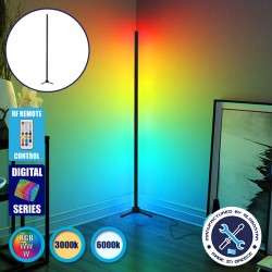 Μοντέρνο Minimal Επιδαπέδιο Μαύρο Φωτιστικό 150cm LED 24 Watt με Ασύρματο Χειριστήριο 2.4G RF & Dimmer RGBW+WW Πολύχρωμο Digital Magic Dot Pixel GloboStar ALIEN Design GLOBO-150-11