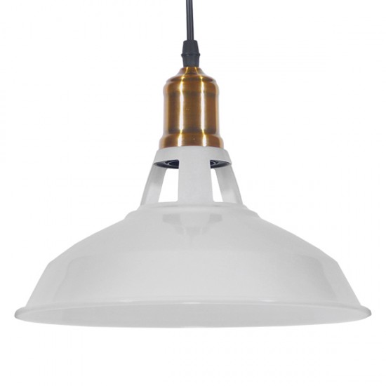 GloboStar® ANER 01072 Vintage Industrial Κρεμαστό Φωτιστικό Οροφής Μονόφωτο Λευκό Μεταλλικό Καμπάνα Φ28 x Y17cm
